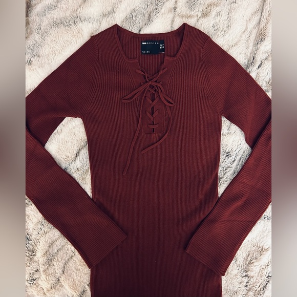 ASOS DESIGN Knitted Mini Dress with Lace Up Detail in Rust - Picture 7 of 7